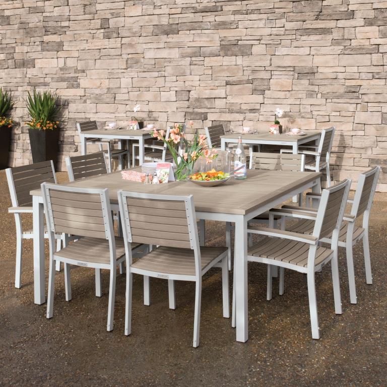 Oxford Garden Travira Tekwood 8 Seat Square Dining Set Questions & Answers