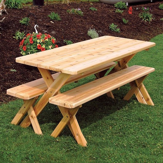 Cross-legged Cedar Picnic Table with Two Benches (4', 5', 6', or 8') Questions & Answers