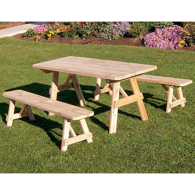 Traditional Cedar Picnic Table with Two Benches (4', 5', 6', or 8') Questions & Answers