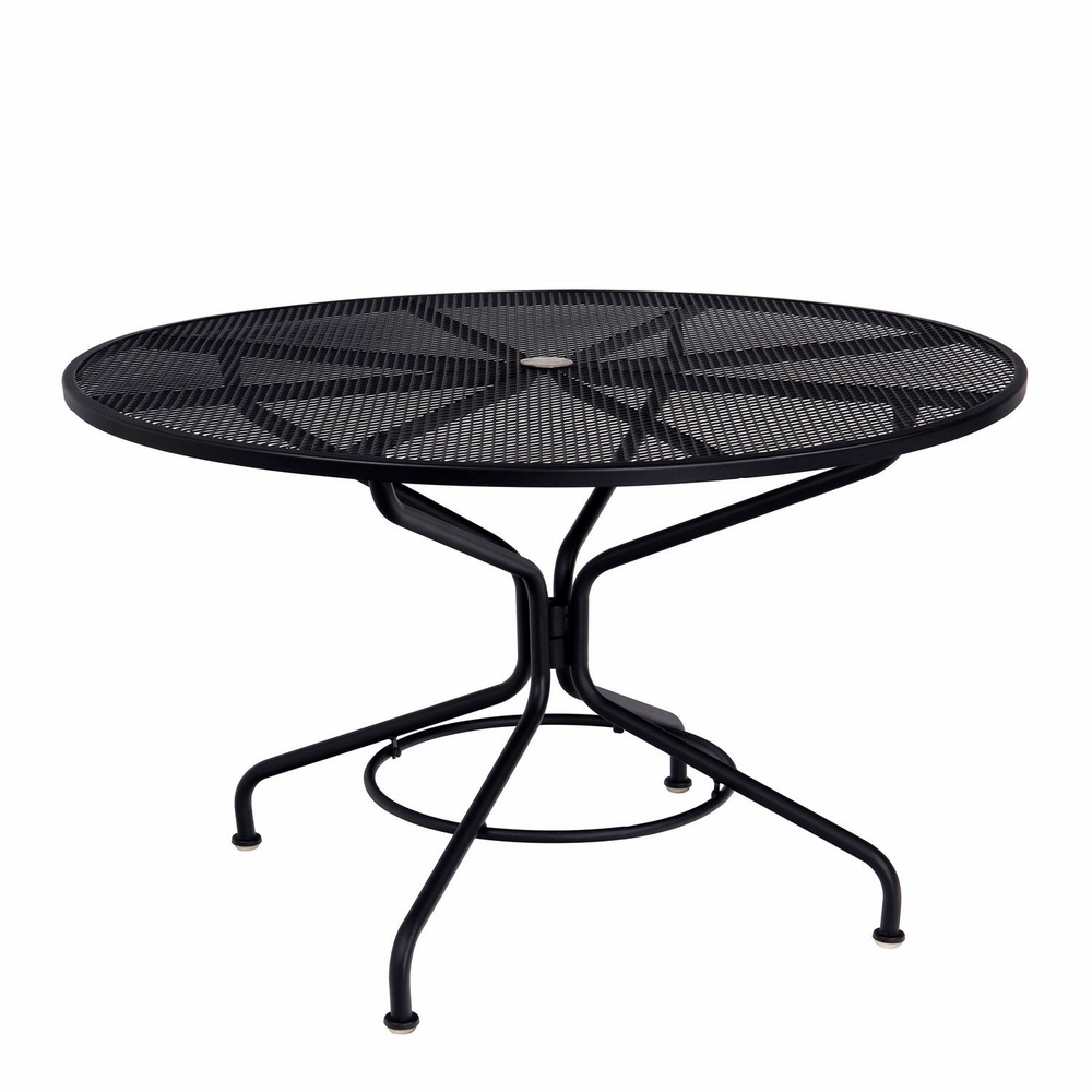 Woodard Mesh Top Wrought Iron 48" Round Dining Umbrella Table Questions & Answers