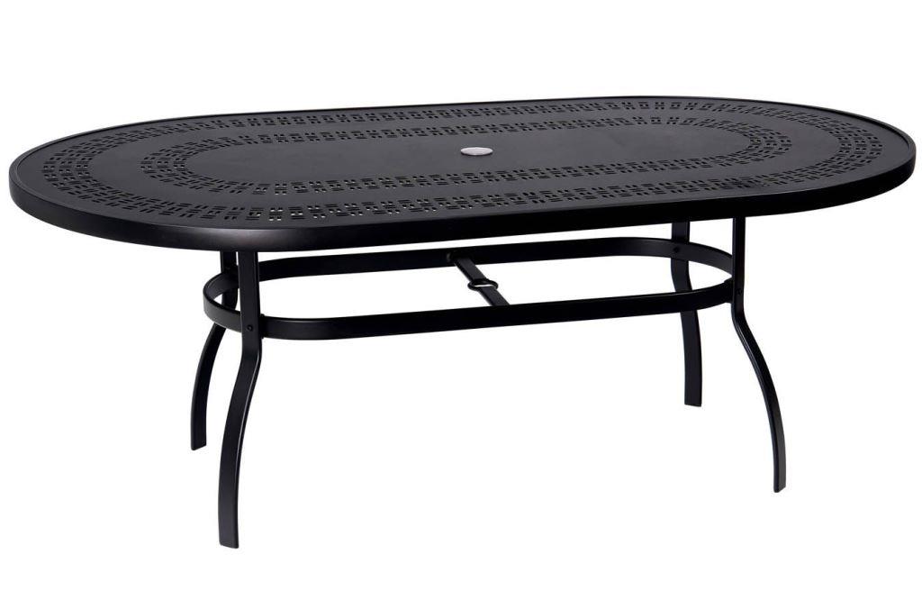 Woodard Deluxe Aluminum Large Trellis Top 74" Oval Umbrella Dining Table Questions & Answers