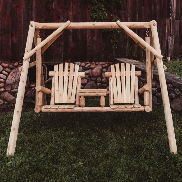 Rustic White Cedar Log Tete A Tete Swing Set Questions & Answers