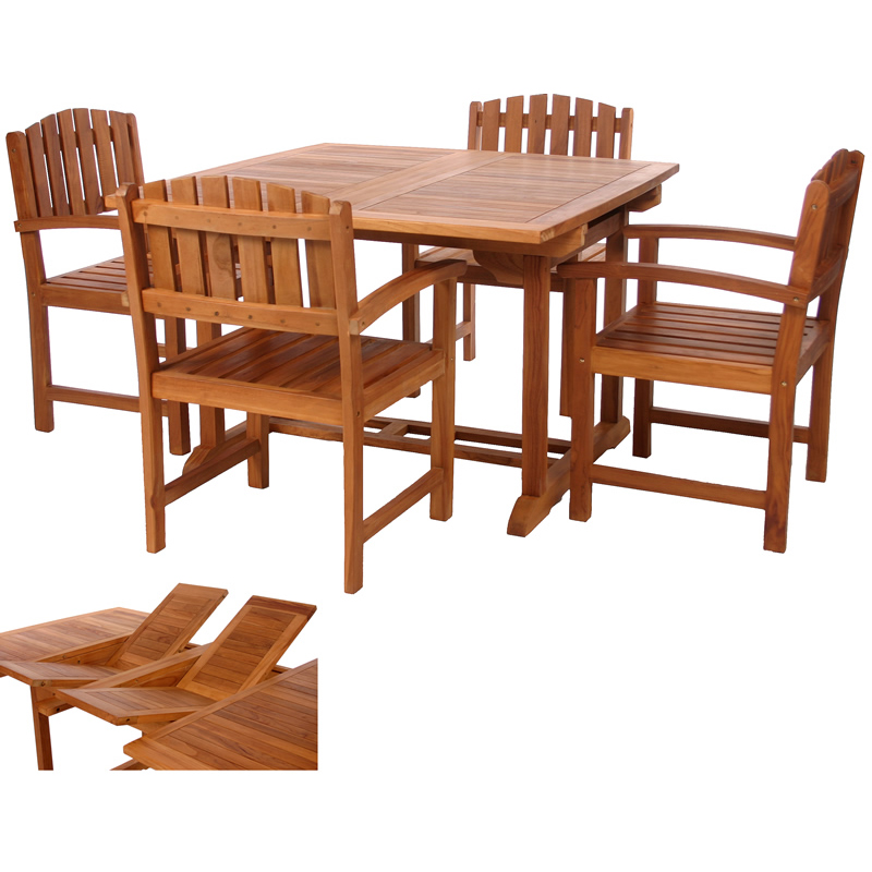 Rustic Java Teak 5 Piece Butterfly Double Extension Table Dining Set Questions & Answers